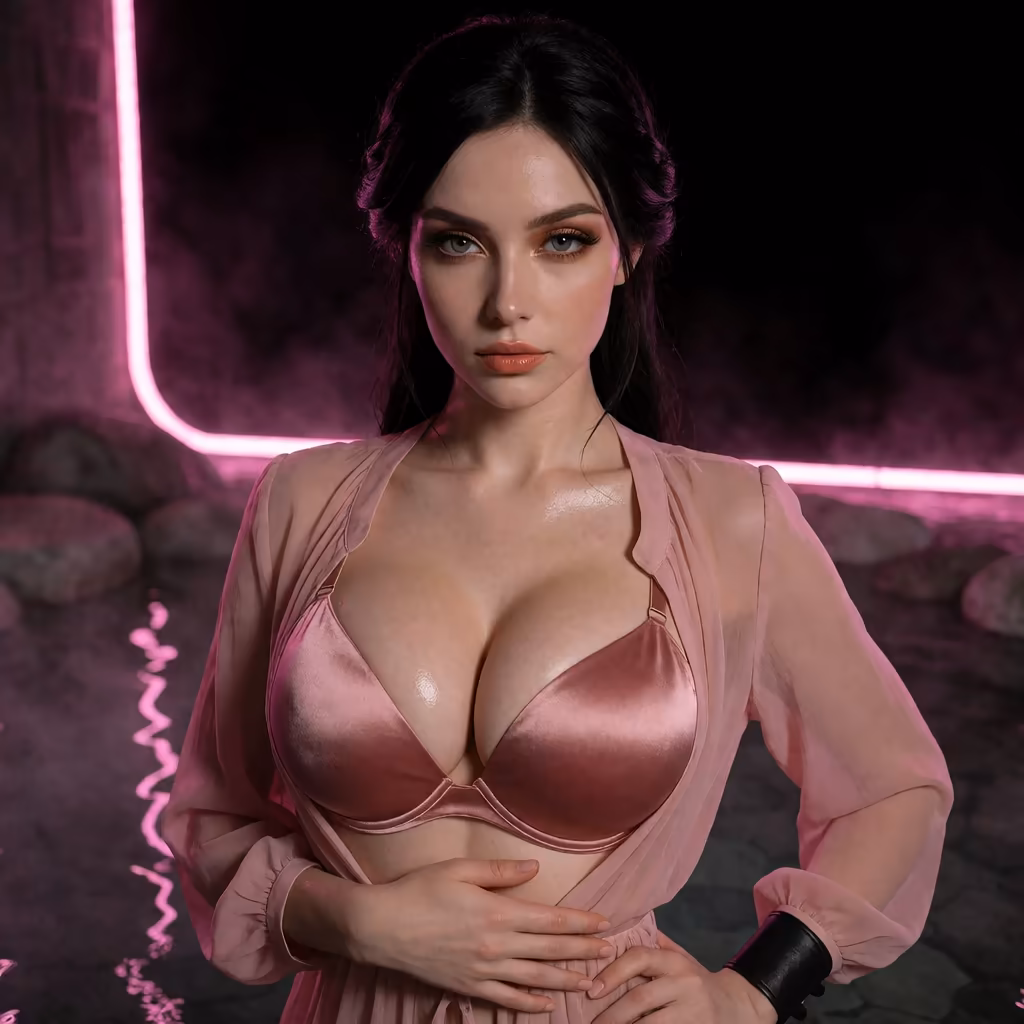 spicychat review pricing and limits — a character portrait shot in a hotspring setting