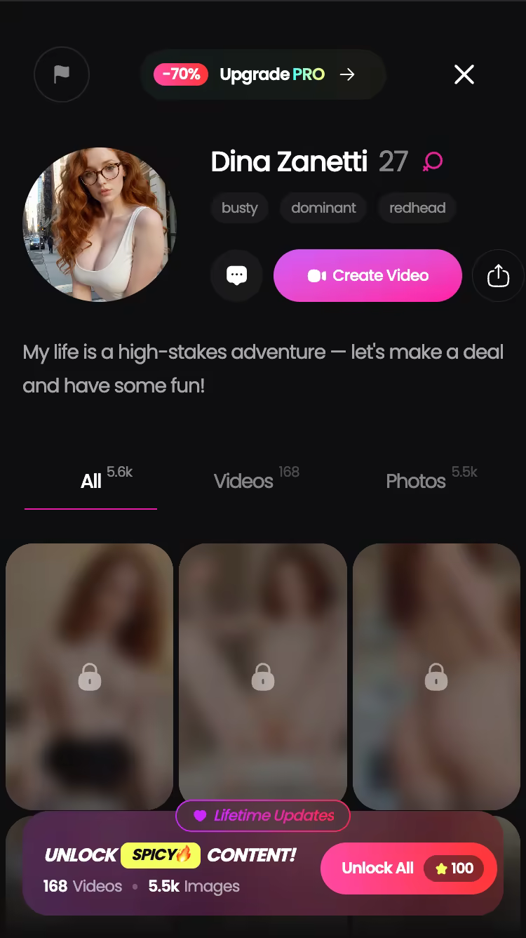 GoLove.ai character profile with her video and photo library — mal0 nsfw