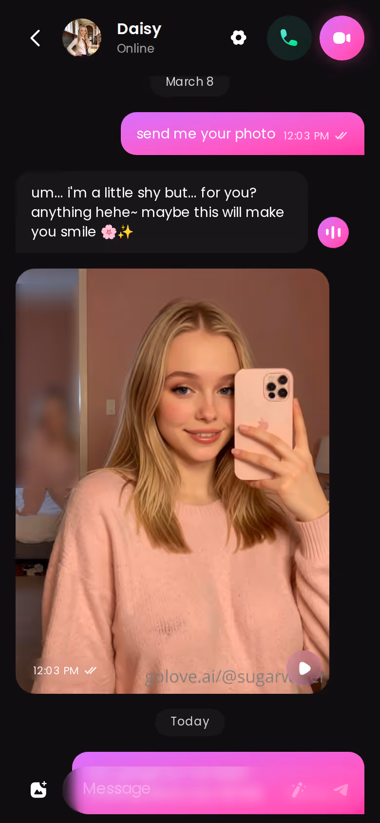 Full mobile GoLove.ai conversation with another character — candy chat