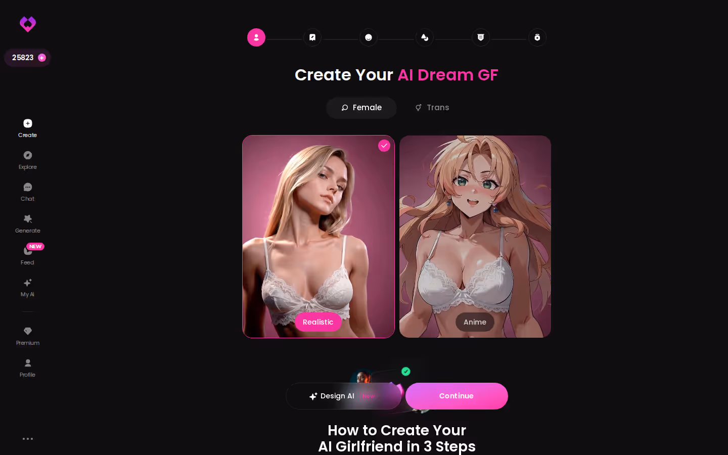 GoLove.ai character creation wizard start screen