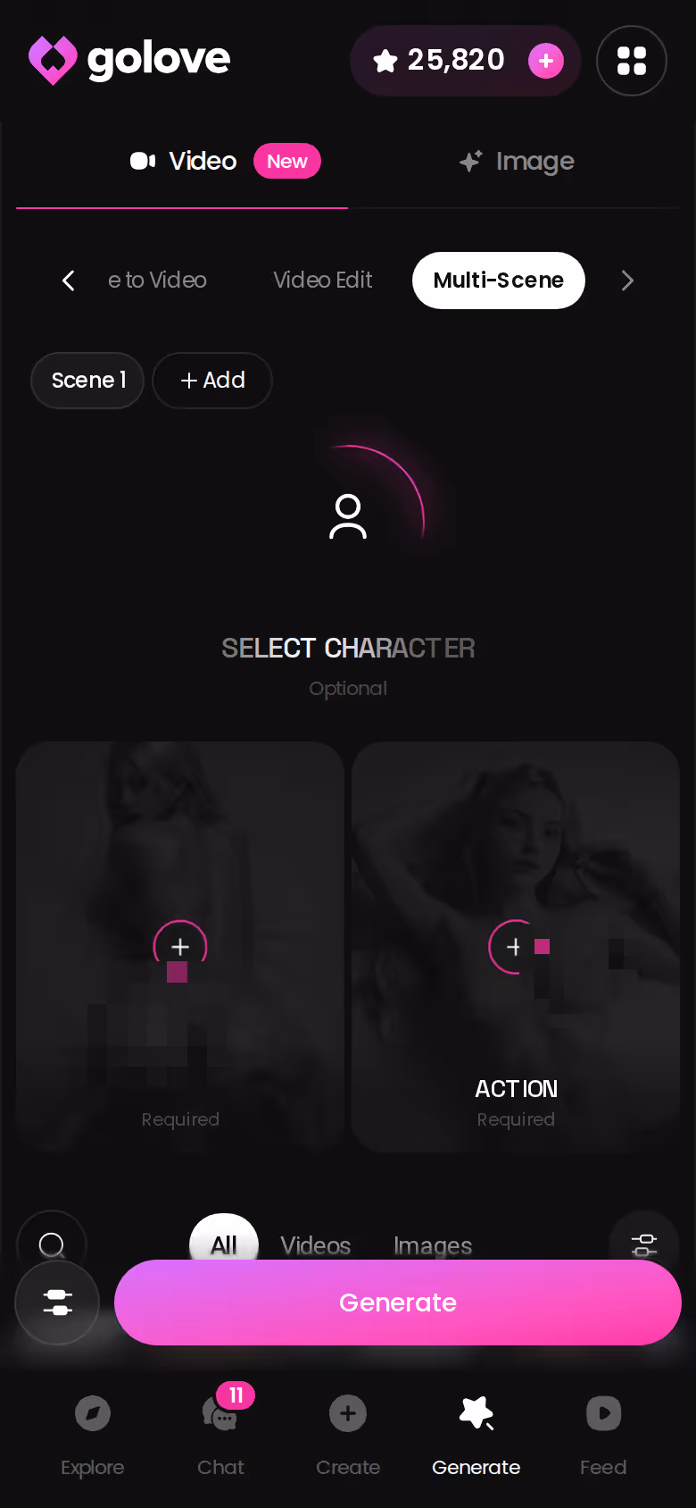 GoLove Multi-Scene video mode on mobile, building one clip from several moments